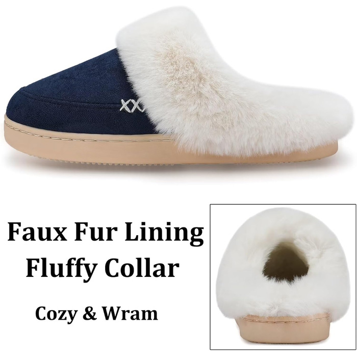 Домашні тапочки NineCiFun для жінок, з меморі-піною, пухнасті, для дому та вулиці, з антиковзкою підошвою, з теплим плюшевим підкладкою, сірі (світло-сірі) (42/45.5 EU, темно-синій)