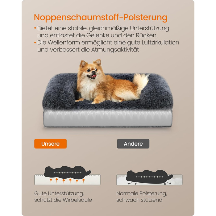 Ліжко для собак Feandrea FluffyHug, XXL, м'яке, для великих собак, знімний чохол, 122 x 85 x 19 см, сірий Ombré