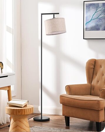 Стельова лампа EDISHINE для вітальні 160 см, аркова лампа сучасний дизайн з регульованим абажуром з льону, LED E27, чорний колір, для спальні, дитячої кімнати