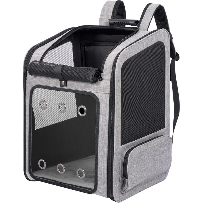 Транспортна переноска для собак та котів великого розміру з колесами, складана, рюкзак для собак до 15 кг, з прозорим вікном, сірого кольору