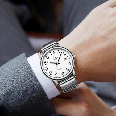Чоловічий годинник: аналоговий кварцовий годинник з датою, водонепроникний, 38 мм, сріблястого кольору