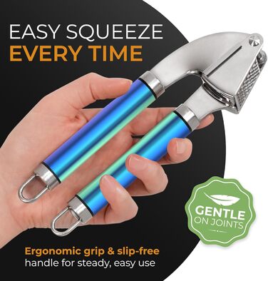 Пресс для часнику ORBLUE з нержавіючої сталі – преміум якість, з силіконовим очищувачем та щіткою, міцний та придатний для миття в посудомийній машині