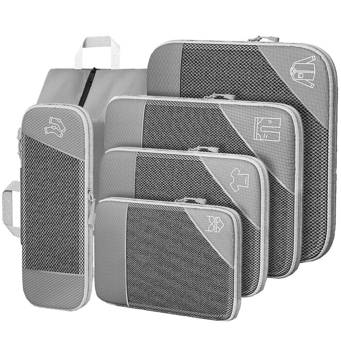 Органайзер для валізи Grau, набір 6 шт. (Compression Packing Cubes), для подорожей, рюкзака, ручної поклажі сірого кольору