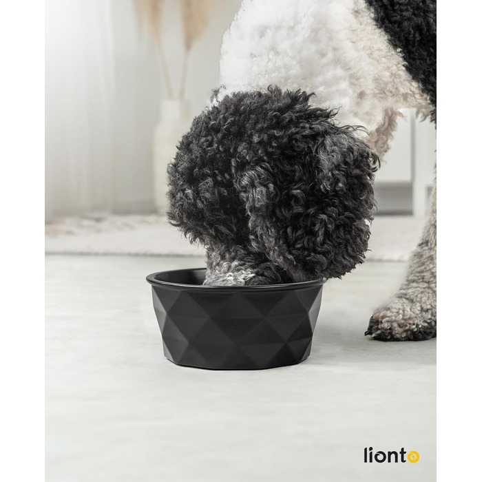 Миска для собак та котів Lionto з кераміки, 1100 мл, чорна. Нековзний силіконовий низ, стійка до запахів, легко миється, ергономічний дизайн.