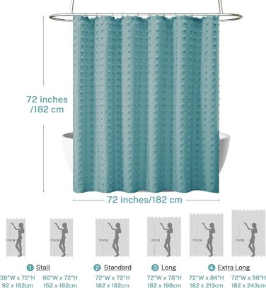 Завіса для душу Boho, довга, у стилі кантрі, тканинна, натуральних кольорів, 183 x 213 см, з текстурою, з квітковими візерунками, сучасна, мінімалістична, комплект з гачками для ванної кімнати, блакитно-зелений, "Сліди раю"