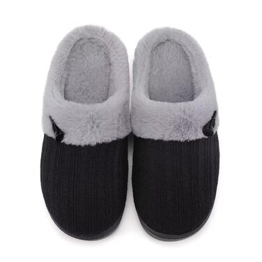 Домашні тапочки для жінок NineCiFun з меморі-піною, м'які, для дому та вулиці, з антиковзкою підошвою, з теплим плюшевим підкладкою, сірі (світло-сірі) (44/45 EU, чорний/сірий)