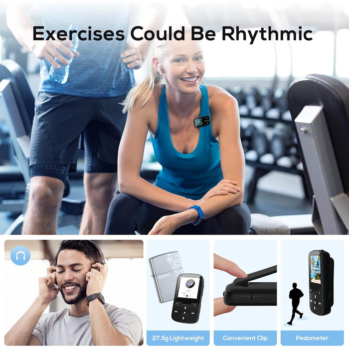 MP3 плеєр Bluetooth 5.3 16GB, Радіо, E-Book, Крокомір, Диктофон, Підтримка MicroSD до 128GB (Чорний)