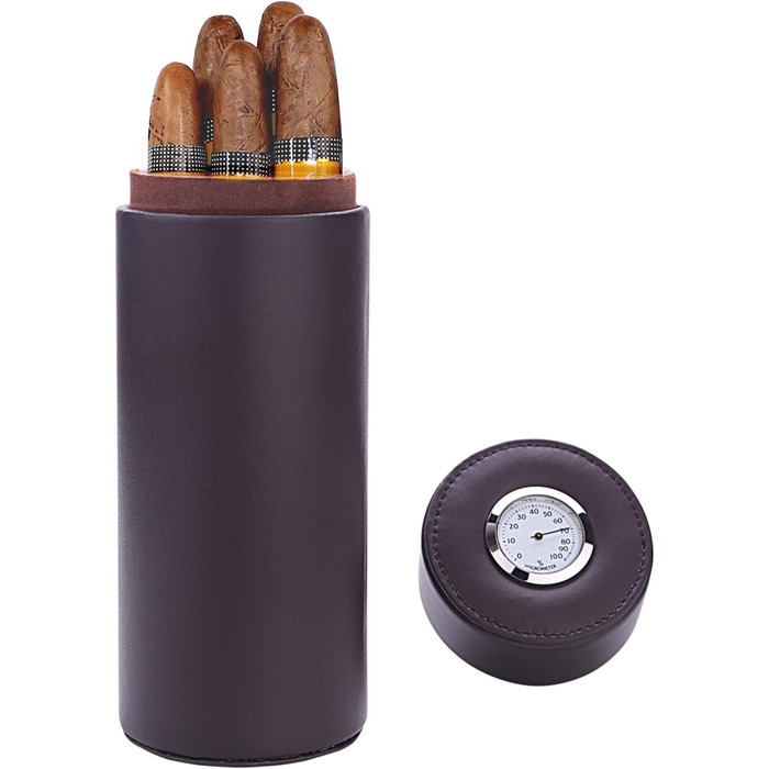 Вишуканий шкіряний тютюнотримач для сигар з кедрової деревини та зволожувачем (колір: коричневий)