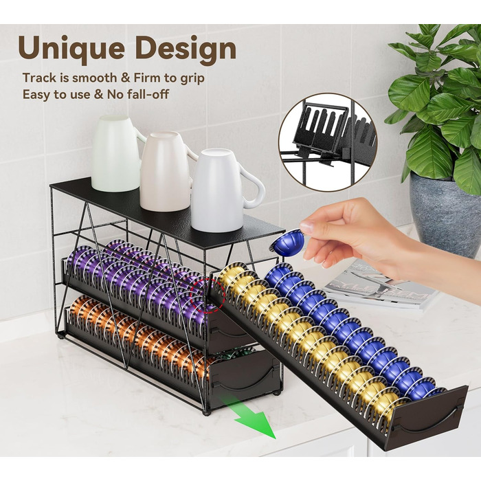 Тримач для капсул кави Nespresso Vertuo та Dolce Gusto на 50 капсул, металевий, чорний