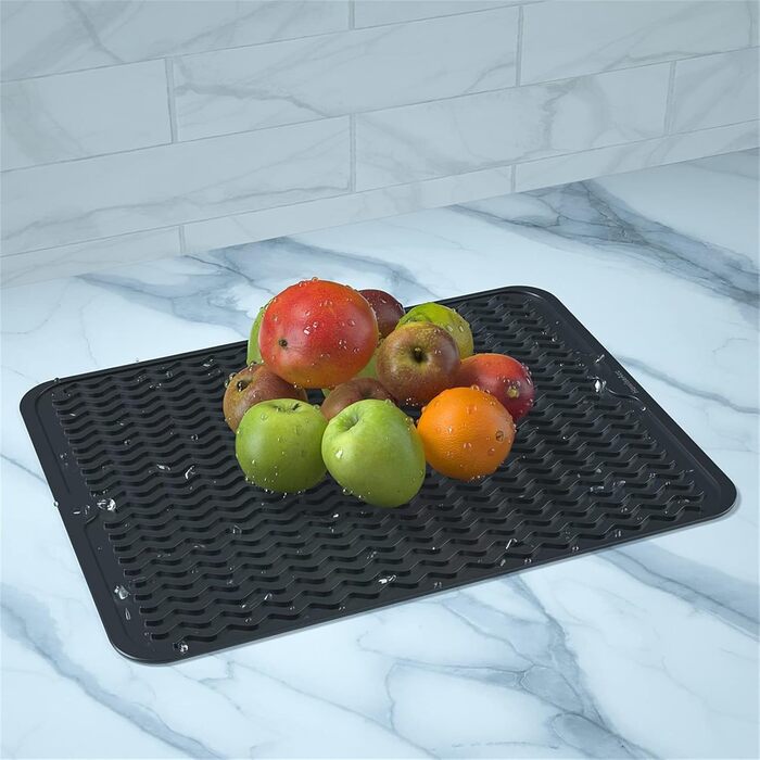 Силиконова підставка для посуду - 50 x 40 см. Без BPA, стійка до нагріву, не слизька. Підставка для сушіння посуду, чорна.