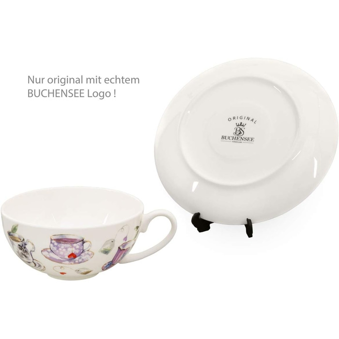 Tea cup set made of fine bone china porcelain. 6 teacups, each 150ml, and 6 saucers with a stylish cup design.