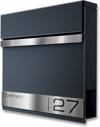 Поштова скринька Metzler Premium з газетницею Anthrazit (Антрацит) - персоналізована з табличкою для імені - високоякісна настінна поштова скринька з нержавіючої сталі V2A з порошковим покриттям RAL 7016, модель Stencil