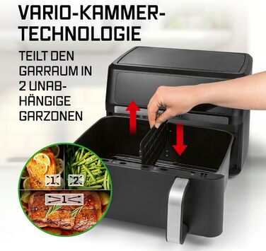 Фритюрниця готувальна повітрям Gourmetmaxx AirGenius 9 л (2 x 4,5 л) з 8 програмами | 2 камери для одночасного приготування | Сенсорний дисплей, для 8 осіб