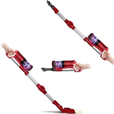 Вертикальний пилосос TurboTronic StormStick 120 Вт з ручним пилососом, фільтр MIF, 5 м кабель, 11kPA, циклонна технологія, червоний