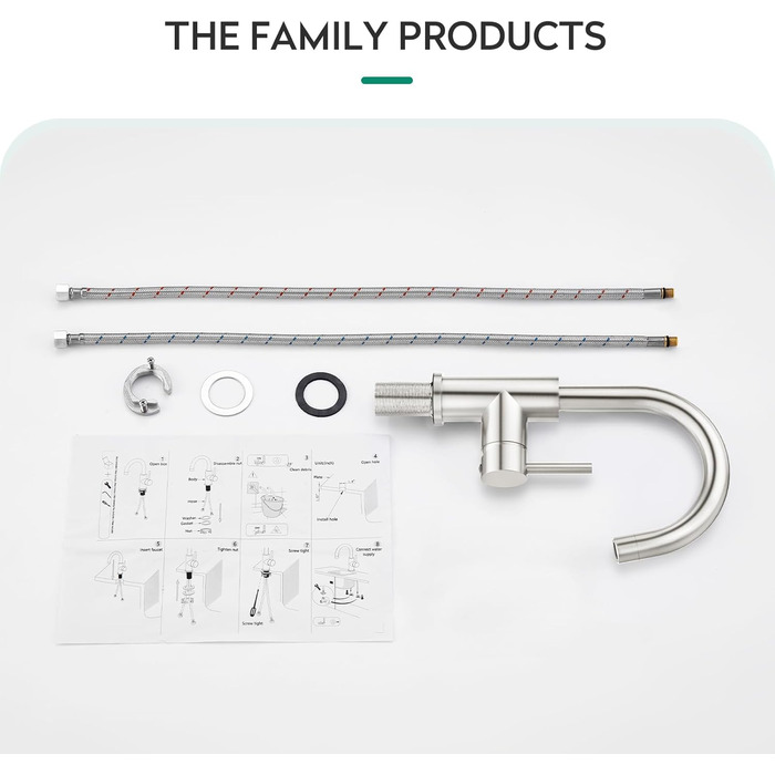 Кран кухонний CREA, 360° поворотний, нержавіюча сталь, для маленької кухні