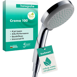 Душова лійка Hansgrohe Croma 100, ручна лійка, хром, діаметр 100 мм, Antikalk, 4 струмені, 28535000