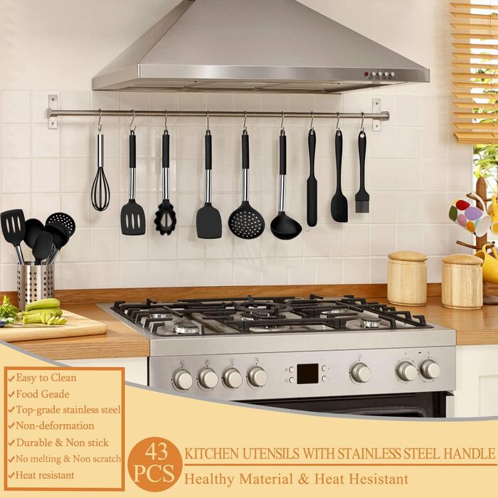 Набір кухонних аксесуарів Umite Chef 43 шт. з силікону, чорний - для антипригарного посуду