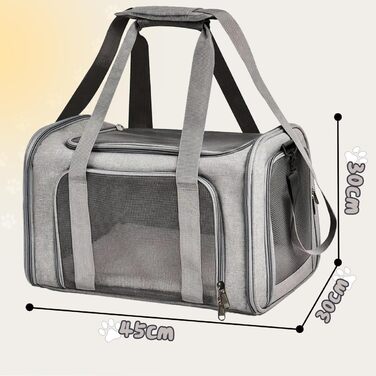 Транспортна сумка для кота, 5 кг, складана переноска для кота з плечовим ременем, переноска для котів та собак, сіра (L)