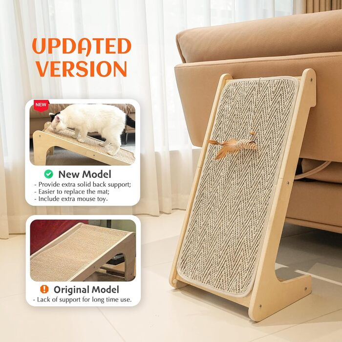 PETKARAY Дряпка для котів, L-подібна, 68 см, з сизалю, для стіни та кута, з котячою м'ятою та іграшкою мишкою