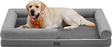 Feandrea Orthopedic Dog Bed, Dog Cushion, Dog Basket, Soft Padding, Dog Sofa, Raised Sides, Removable and Washable Cover, 91 x 71 x 20 cm, Non-Slip Bottom, PGW076G01 (L 135 x W 107 x H 25 cm, Light Grey)