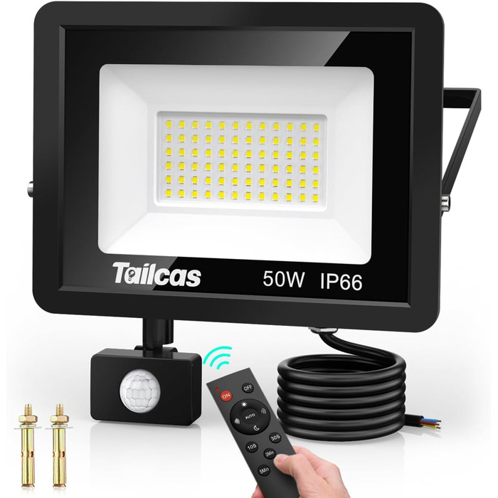 50W LED Floodlight with Motion Sensor Outdoor, Super Bright 4500LM Outdoor Floodlight, IP66 Waterproof LED Outdoor Light Floodlight with Remote Control, 6500K Cool White Spotlight for Garden, Garage, Yard