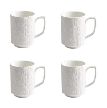 Набір з 4 чашок для еспресо Saumo з підставками, кераміка, 350 мл, білий – сучасний дизайн для дому, офісу та особливих випадків