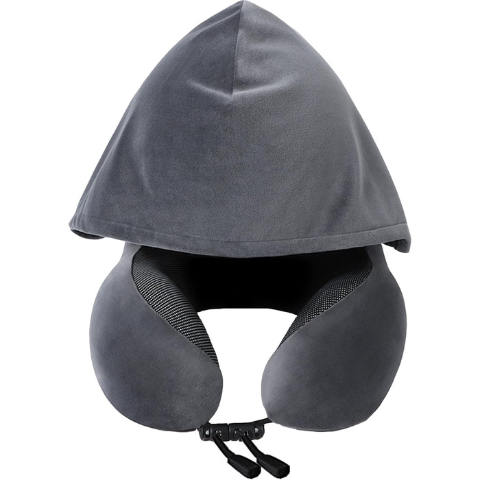 Подушка для шиї Memory Foam | Подушка для подорожей в літак з 95% захистом від світла, регульована підтримка шиї, для подорожей, офісу та сну на боці (темно-сіра)