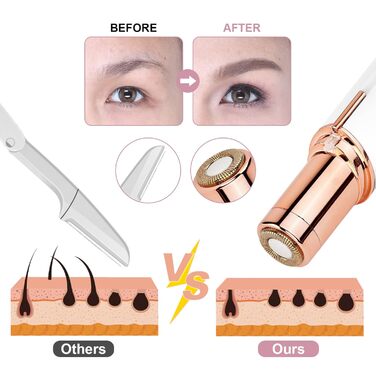 Електричний прилад для видалення волосся з обличчя URAQT для жінок, USB, безболісний тример для обличчя, тіла, губ та підборіддя, з LED-підсвічуванням, рожеве золото (білий)