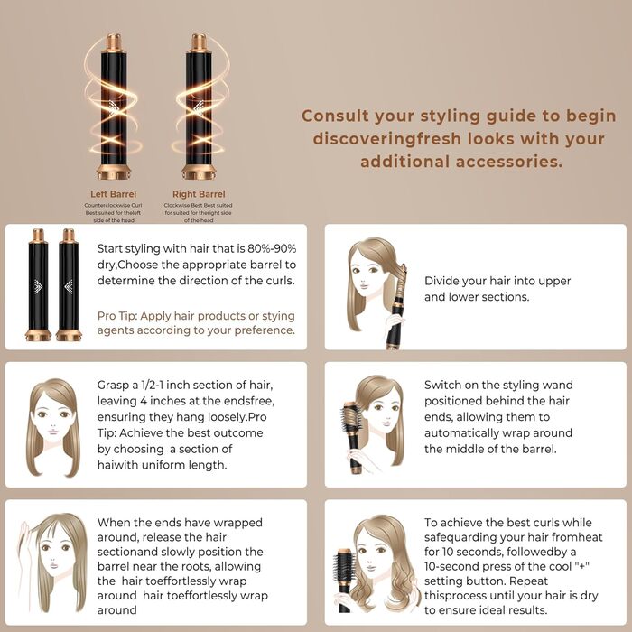 Air Styler 6 в 1: Набір для укладки волосся з фен-щіткою, дифузором та плойкою. Чорний