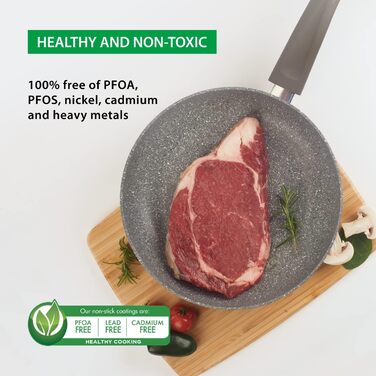 Сковорода антипригарна GadHome 20 см, чорна | Для індукційної плити | Алюмінієва сковорода з ергономічною ручкою | Без PFOA для здорового приготування їжі | Можна мити в посудомийній машині