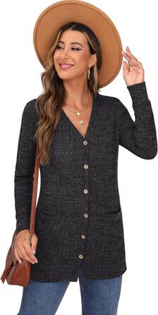Жіночий трикотажний кардиган GRECERELLE з довгими рукавами, V-подібний виріз, з кишенями та ґудзиками, м'який, елегантний, сірий, осінь