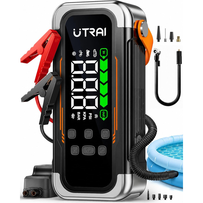 Powerbank для авто UTRAI 6000A з пусковим струмом, компресором та PD 30W – для бензин/дизель (до 10л)