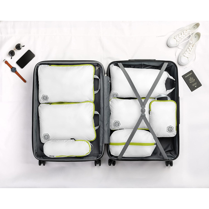 Набір органайзерів для подорожей Trippped: 7 великих компресійних кубиків для одягу (помаранчевий/білий/зелений)