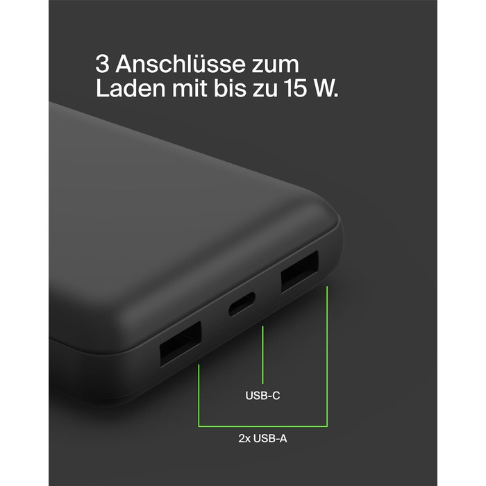 Powerbank Belkin 20000mAh з USB-C та USB-A: заряд для iPhone, Galaxy, Pixel, iPad, AirPods та інших пристроїв – Чорний