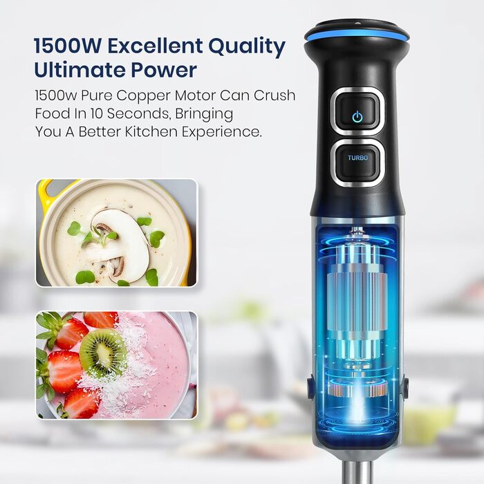 Стабілізатор Kolohoso 1500W, 4-в-1: блендер, міксер, вінчик, 21 швидкість, 800 мл, професійний