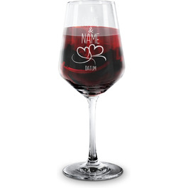 Print Royal Wine Glass with Engraving - Hearts - Customize with Name & Date - Engraved Red Wine Glass for Couples, Gift for Valentine's Day, Wedding, Christmas