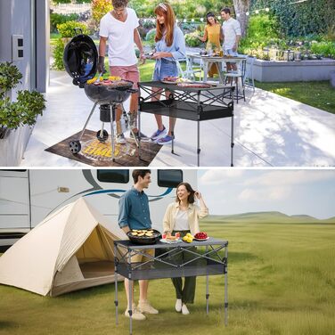 Зручний складаний туристичний стіл Garllen для пікніка та відпочинку на природі, 82x40 см, 2 рівня висоти (44/70 см), сталевий, з сумкою