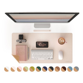 Килимок для миші RENMTURE двосторонній: Корк + PU-шкіра, 80x40 см, для офісу та дому, захист столу, антиковзкий, водостійкий, персиковий