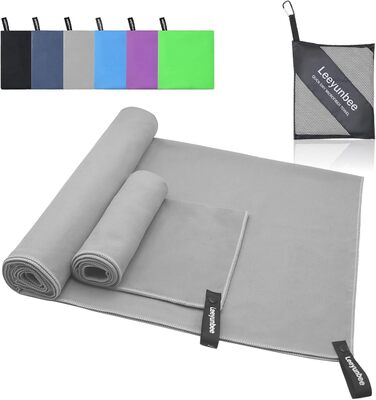 Набір рушників Leeyunbee з мікрофібри (2 шт.) - 160x80 см + 80x40 см, швидковисихаючі, для спорту, подорожей, пляжу (світло-сірий)