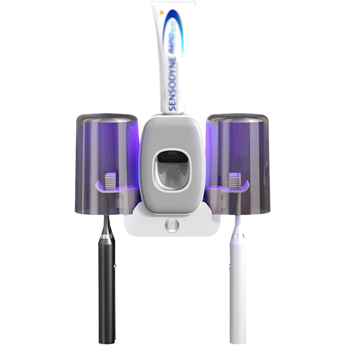 Дезінфектор для зубних щіток з вентилятором стерилізації, підставка на стіну, функція сушіння, очищувач зубних щіток, стерилізатор, інтелектуальний, сірий