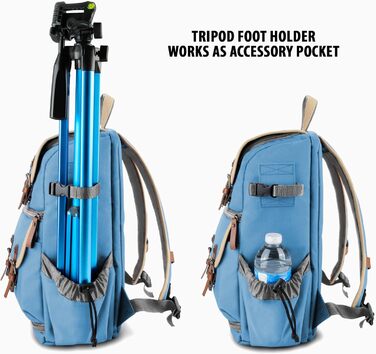 Рюкзак для камери GoPro, DSLR: рюкзак для фотоапарата, для подорожей, з відділенням для ноутбука та штатива, водовідштовхуваний, (Bleu)