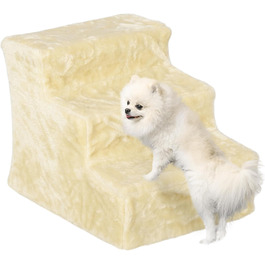 PawHut 4-Step Dog Stairs, 35 cm Cat Stairs for Bed and Sofa, Pet Stairs for Dogs and Cats up to 5 kg, Plush Appearance (46L x 35W x 35H cm, Beige)