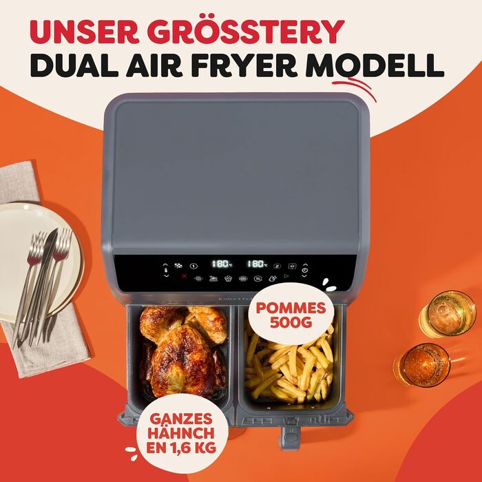 Фритюрниця повітряна Instant Pot Vortex Compact Trüffel Grau 5 л з сіткою, сімейна, 4-в-1: фритюрниця, сушарка, духовка, підігрівач, антипригарне покриття, легко мити, придатна для миття в посудомийній машині. Колір: сірий