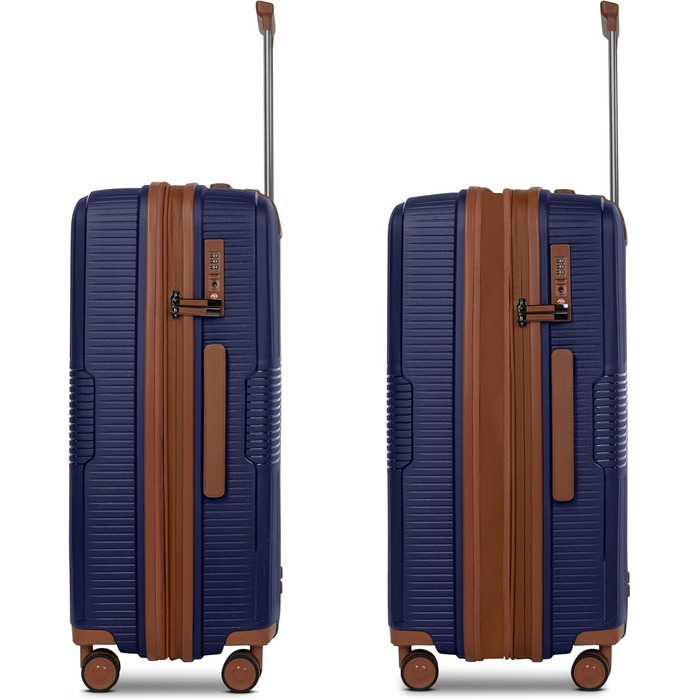 Набір валіз Eco Edition 3 шт. з жорстким корпусом | Розширювані валізи з дельфіновою блискавкою, міцний та легкий матеріал, 4 подвійні колеса & TSA-замок | Для жінок та чоловіків (Navy, валіза M (67 см) розширювана)