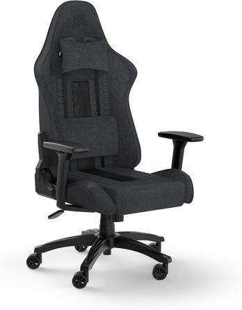 Ігрове крісло Corsair TC100 Relaxed, тканинне, ергономічне, з лендепідтримкою та подушкою з пам'яттю, регульовані підлокітники, сірий/чорний, сталевий каркас