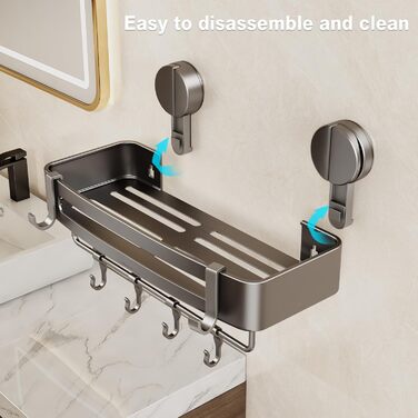 Поличка для душу без свердління, кутова поличка для ванної кімнати з присосками, корзина для душу з тримачем для рушників та знімними гачками (2 шт., сіра) (Прямокутна – 2 шт.)