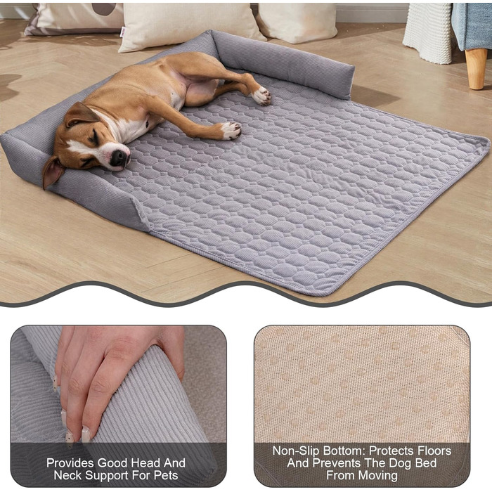 OKYUK Лежанка для собак, зручна лежанка-кошик, диванчик для собак, чохол для дивана, ручне прання, нековзний, підходить для собак з довгою шерстю (темно-сірий, L 75 x W 75 x H 13 см) (75 x 75 x 10 см, шнур світло-сірий)