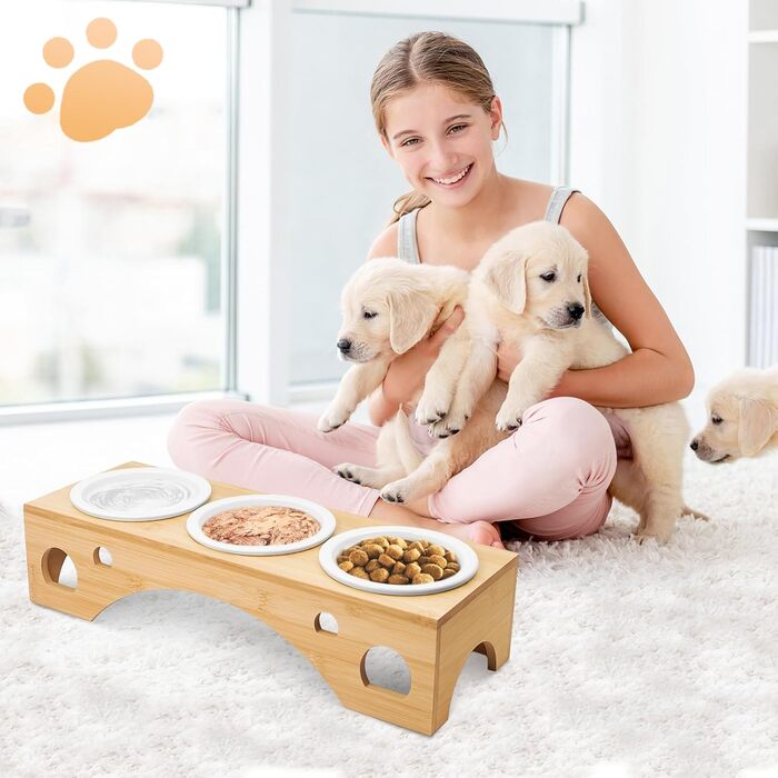 Набір мисок для котів та собак Cinnani: 3 шт. з бамбукової підставки та силіконового покриття