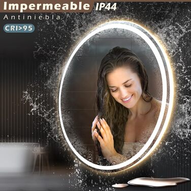 LED дзеркало для ванної кімнати KWW 80 см, регульована колірна температура, протитуманне покриття, диммер, сенсорне керування, монтаж на стіну