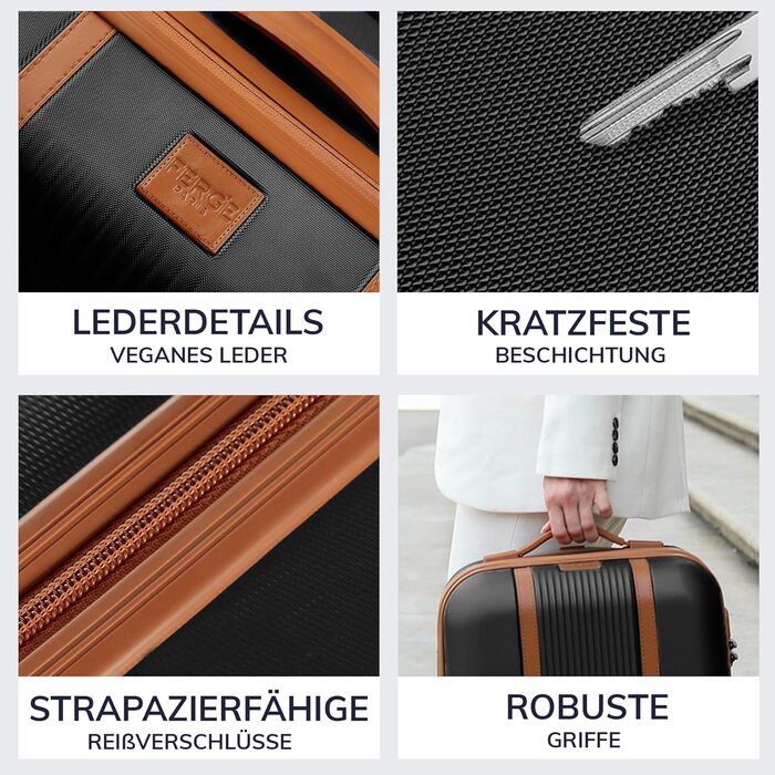 Набір валіз FERGÉ Milano 3 шт. з жорстким корпусом (Handgepäck, L, XL) – кафе (5 шт., чорний)